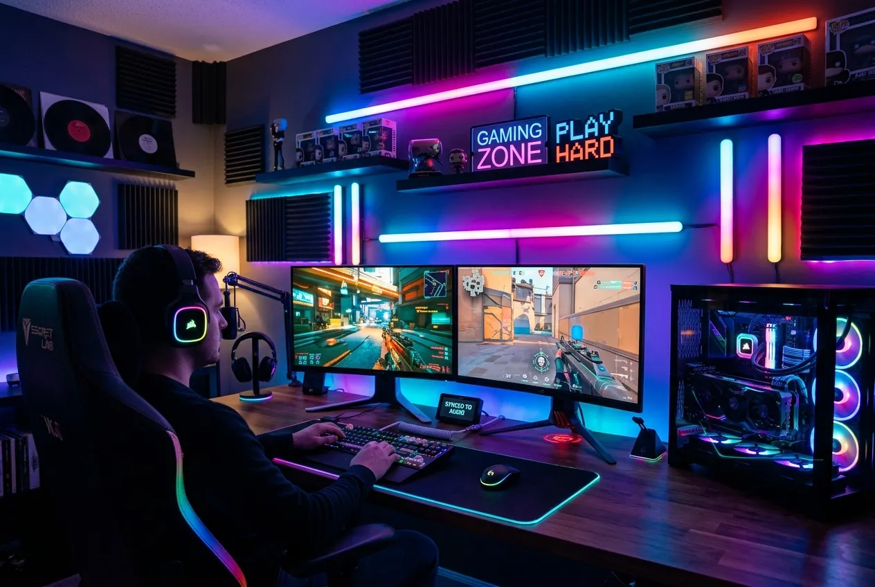 Setup góc giải trí cực chill với hệ thống đèn LED RGB đồng bộ âm thanh